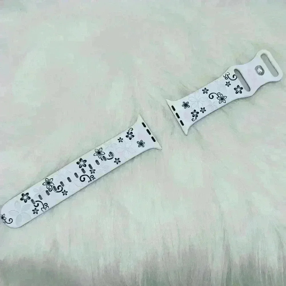 New Floral Design Apple Watch Bands 42mm 44mm 45mm 49mm Black And White